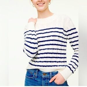 J.Crew  Women’s cable mockneck sweater Off white With Navy Stripes Size M